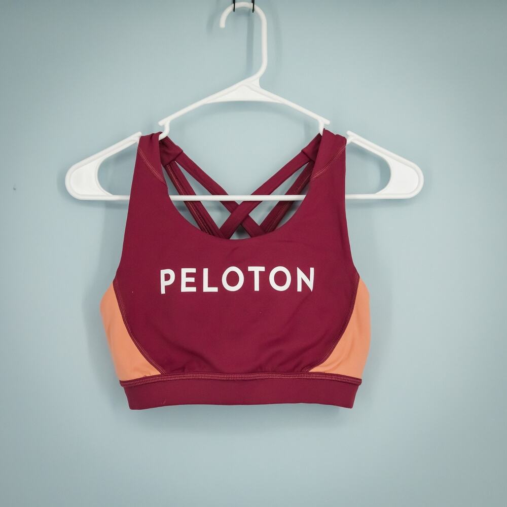 Peloton Size Small S Move Mission Red Orange Color Block Logo Strappy Sports Bra